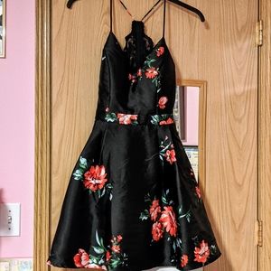 Black with flowers short homecoming dress